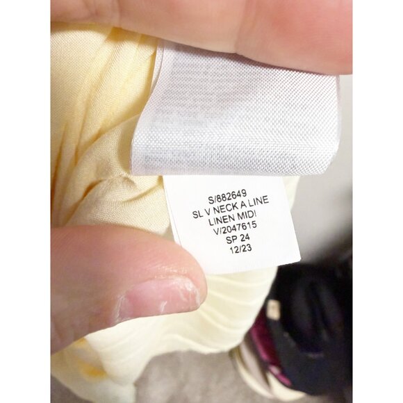 Banana Republic Linen Midi Dress Trapeze V Neck Sleeveless Butter Yellow Small - Picture 5 of 8